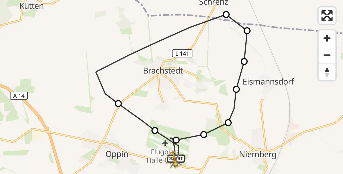 Flugroute Rettungshubschrauber Halle-Oppin Flugplatz - Halle-Oppin Flugplatz, 16 Oktober 2026, 08:53