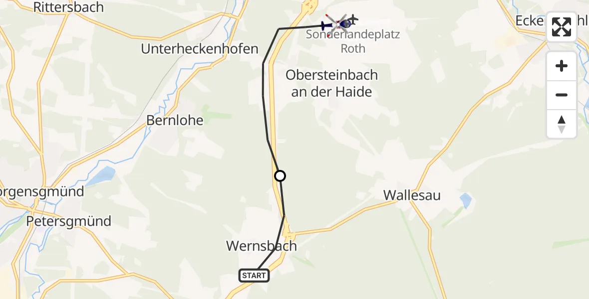Flugroute Polizeihubschrauber Georgensgmünd - Roth, 16 Oktober 2026, 08:55