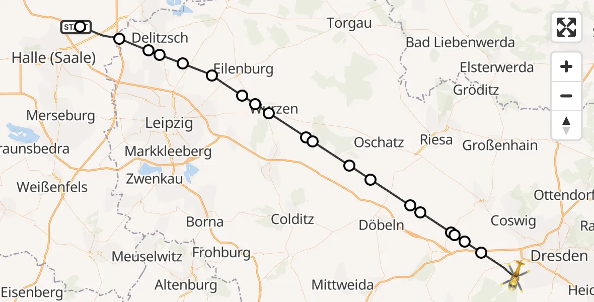 Flugroute Rettungshubschrauber Halle-Oppin Flugplatz - Wilsdruff, 16 Oktober 2026, 08:56