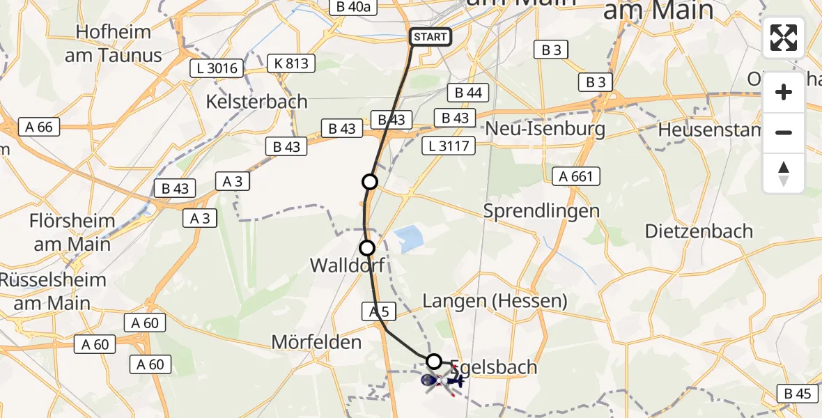 Flugroute Polizeihubschrauber Frankfurt am Main - Flughafen Frankfurt-Egelsbach, 16 Oktober 2026, 09:03