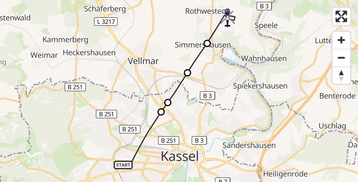 Flugroute Polizeihubschrauber Kassel - Fuldatal, 16 Oktober 2026, 09:03