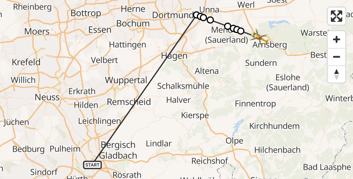 Flugroute Rettungshubschrauber Köln - Arnsberg, 16 Oktober 2026, 09:03