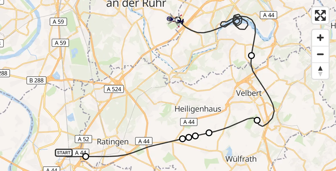 Flugroute Polizeihubschrauber Düsseldorf Flughafen - Essen-Mülheim Flughafen, 16 Oktober 2026, 09:06