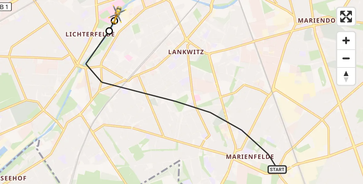 Flugroute Rettungshubschrauber Berlin - Charité Clinic Benjamin Franklin Campus, 16 Oktober 2026, 09:07