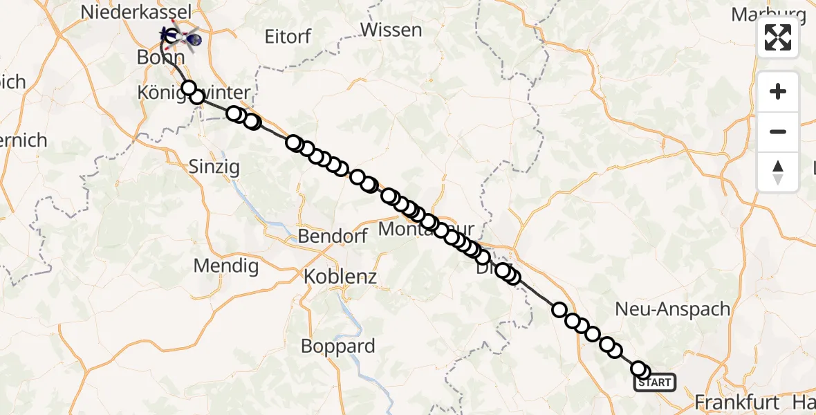 Flugroute Polizeihubschrauber Königstein im Taunus - Sankt Augustin, 16 Oktober 2026, 09:07