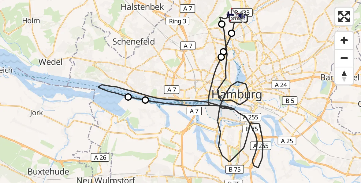 Flugroute Polizeihubschrauber Hamburg Helmut Schmidt Flughafen - Hamburg Helmut Schmidt Flughafen, 16 Oktober 2026, 09:09
