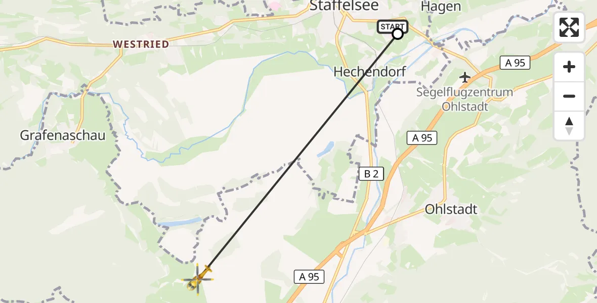 Flugroute Rettungshubschrauber Murnau Accident Hospital - Schwaigen, 16 Oktober 2026, 09:12