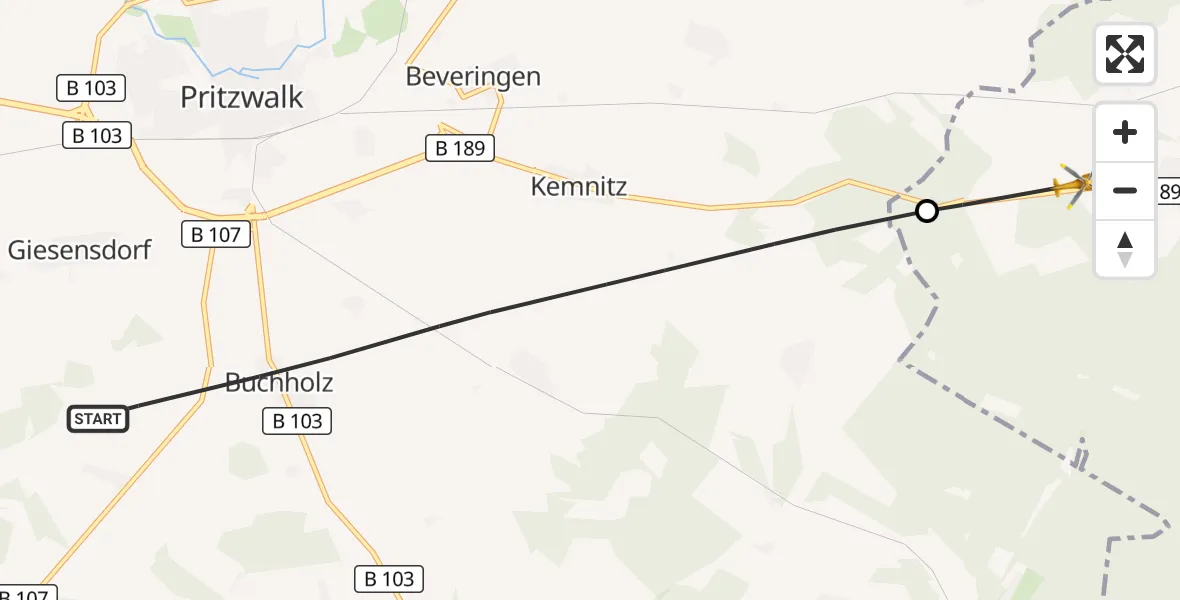 Flugroute Rettungshubschrauber Pritzwalk - Heiligengrabe, 16 Oktober 2026, 09:23