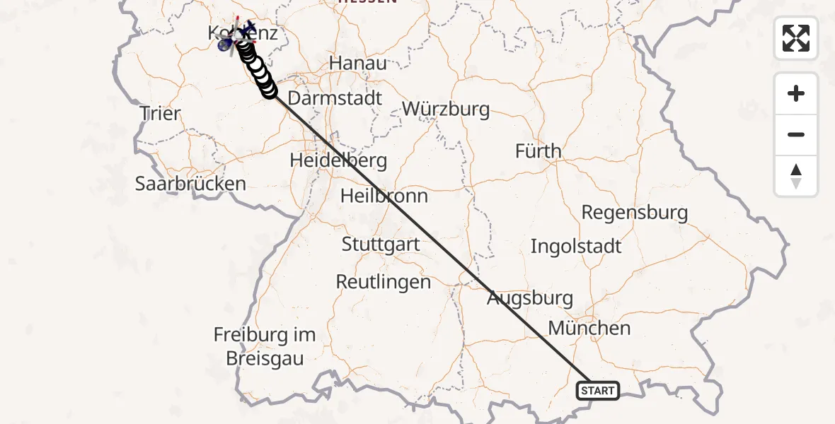 Flugroute Polizeihubschrauber Kreuth - Koblenz-Winningen Flugplatz, 16 Oktober 2026, 09:24