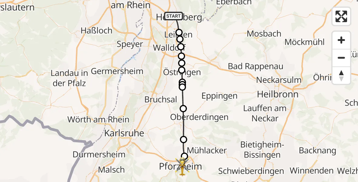 Flugroute Rettungshubschrauber Heidelberg - Pforzheim, 16 Oktober 2026, 09:31