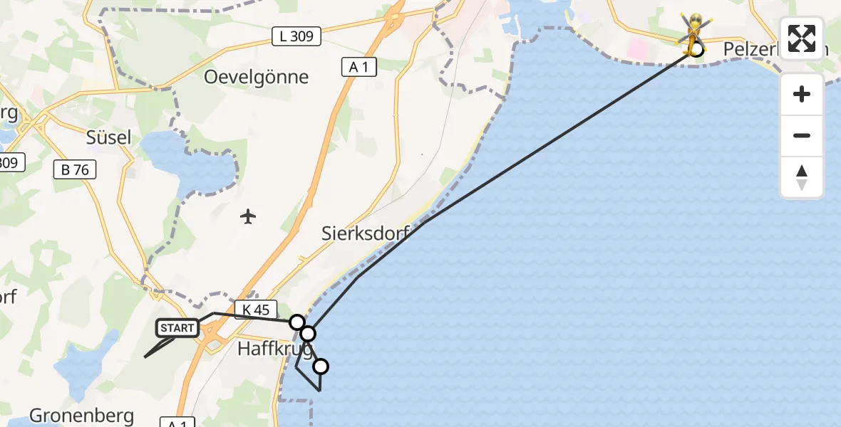Flugroute Rettungshubschrauber Scharbeutz - Neustadt in Holstein, 16 Oktober 2026, 09:33