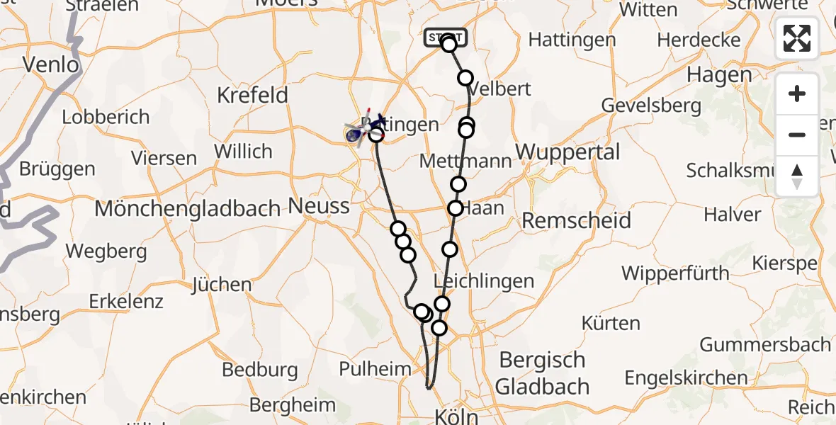 Flugroute Polizeihubschrauber Essen-Mülheim Flughafen - Düsseldorf Flughafen, 16 Oktober 2026, 09:34