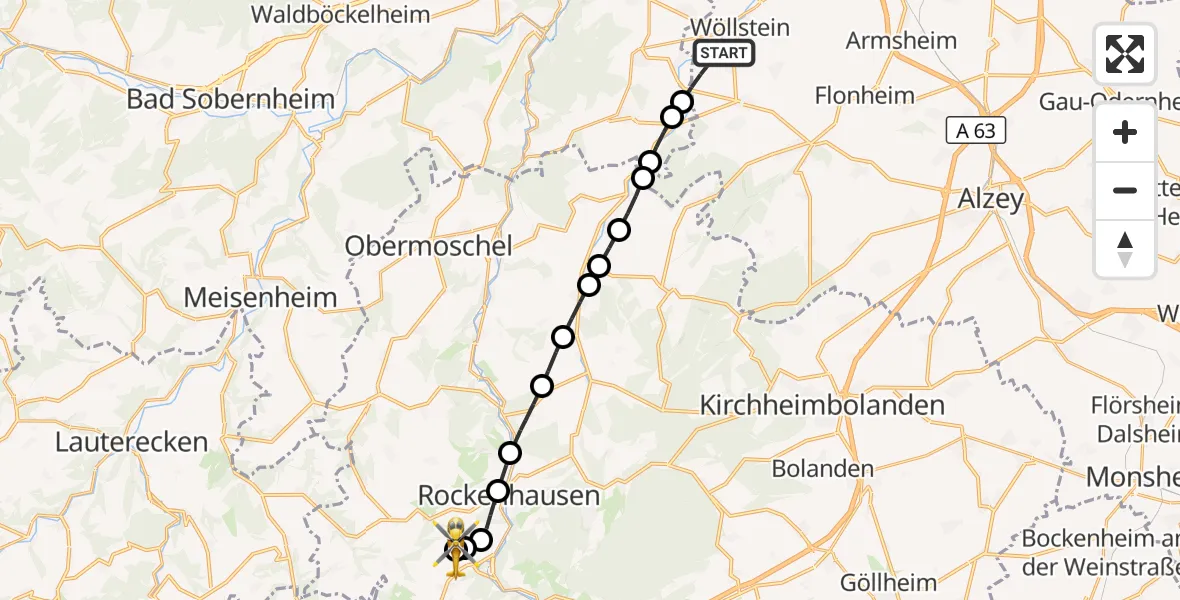Flugroute Rettungshubschrauber Siefersheim - Rockenhausen, 16 Oktober 2026, 09:34