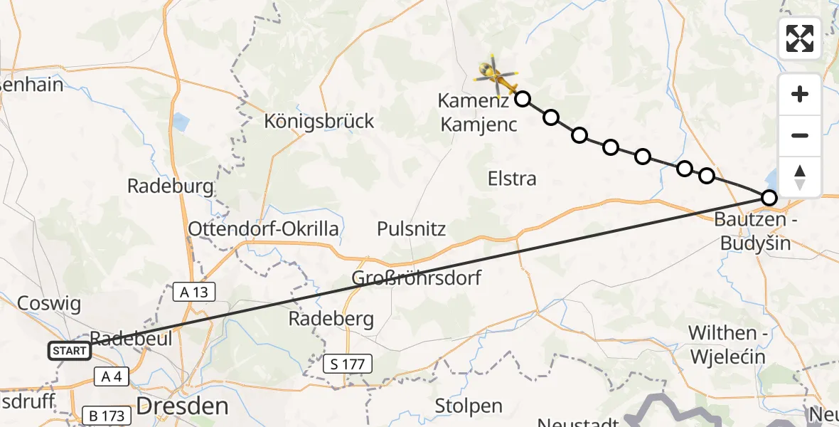 Flugroute Rettungshubschrauber Dresden - Kamenz, 16 Oktober 2026, 09:35