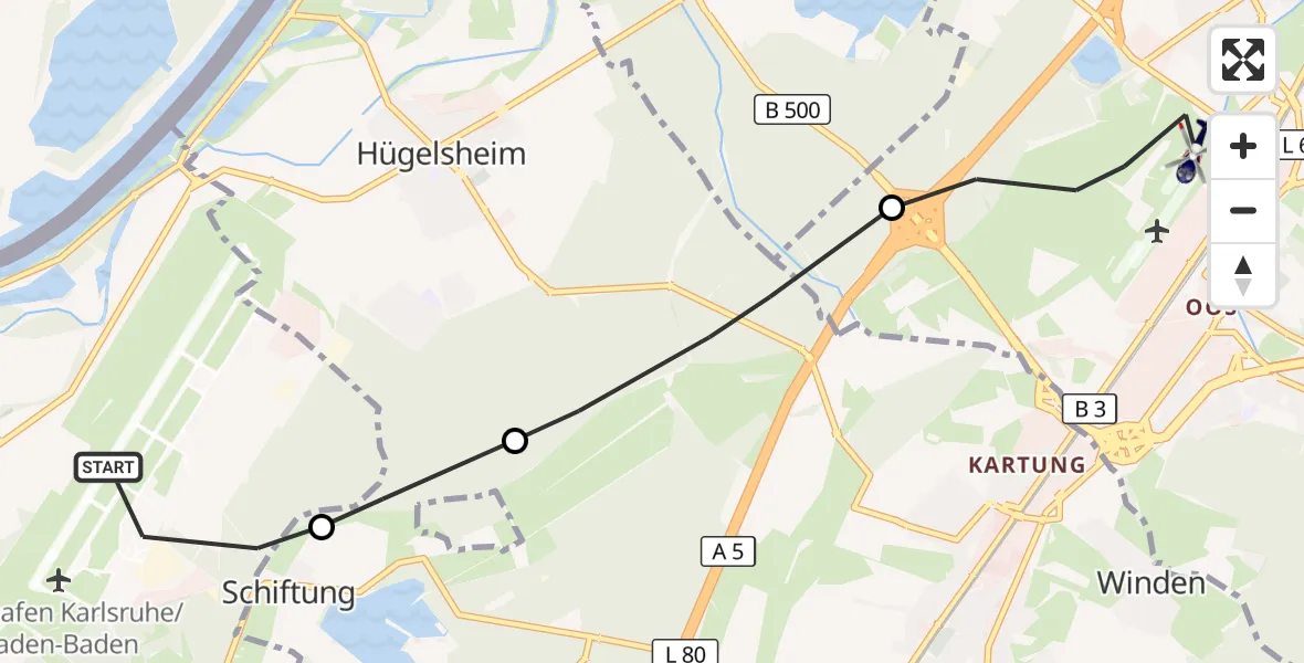 Flugroute Polizeihubschrauber Karlsruhe Baden-Baden Flughafen - Baden-Baden, 16 Oktober 2026, 09:41