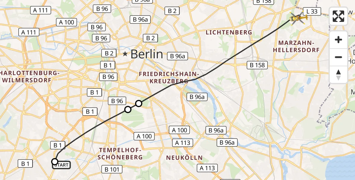 Flugroute Rettungshubschrauber Charité Clinic Benjamin Franklin Campus - Berlin, 16 Oktober 2026, 09:42