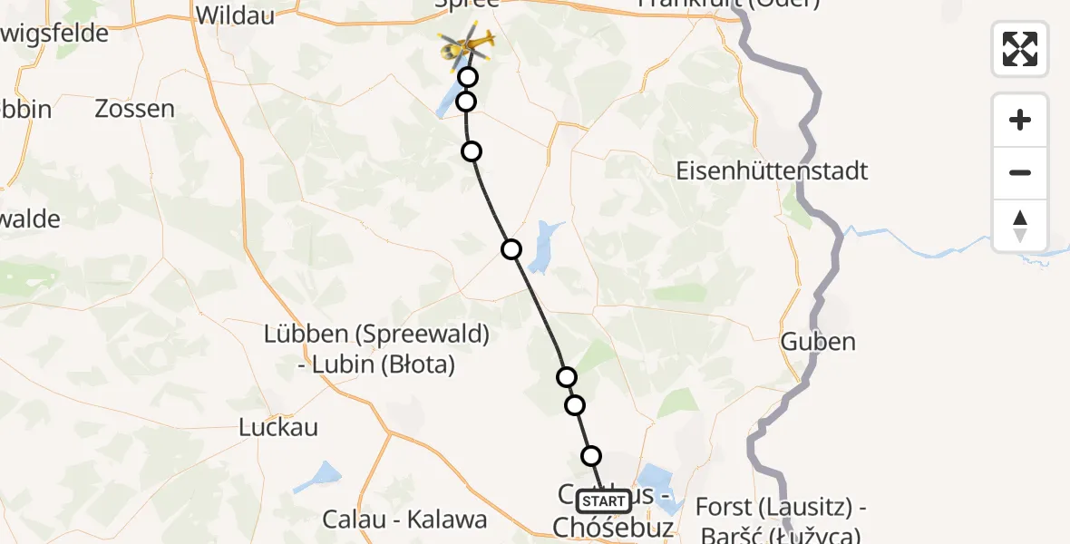 Flugroute Ambulanzhubschrauber Cottbus - Bad Saarow, 16 Oktober 2026, 09:55