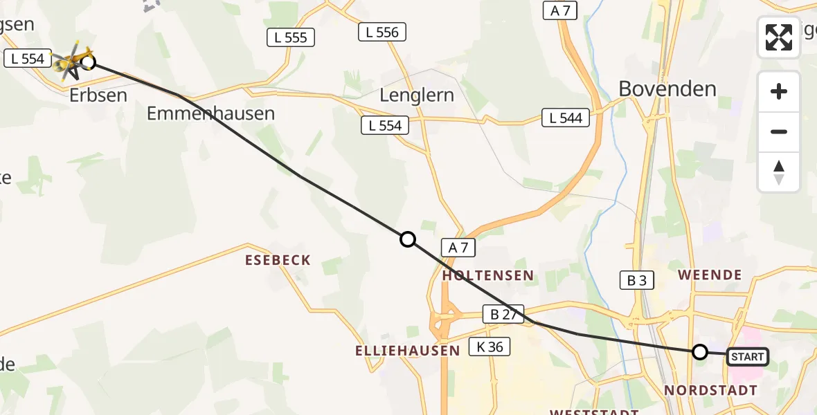 Flugroute Rettungshubschrauber Göttingen University Clinic Hubschrauberlandeplatz - Adelebsen, 16 Oktober 2026, 10:00