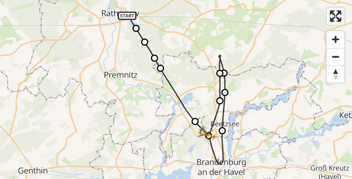Flugroute Rettungshubschrauber Rathenow - Beetzsee, 16 Oktober 2026, 10:03