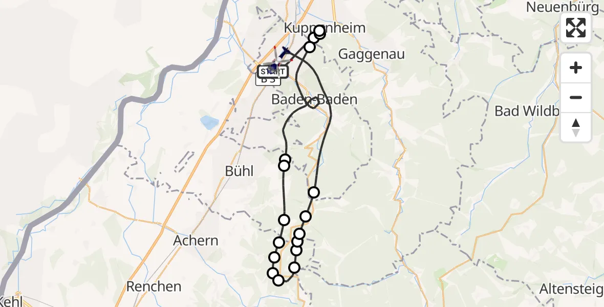 Flugroute Polizeihubschrauber Baden-Baden - Baden-Baden, 16 Oktober 2026, 10:03