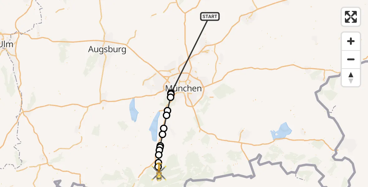 Flugroute Rettungshubschrauber Rudelzhausen - Kochel a.See, 16 Oktober 2026, 10:03