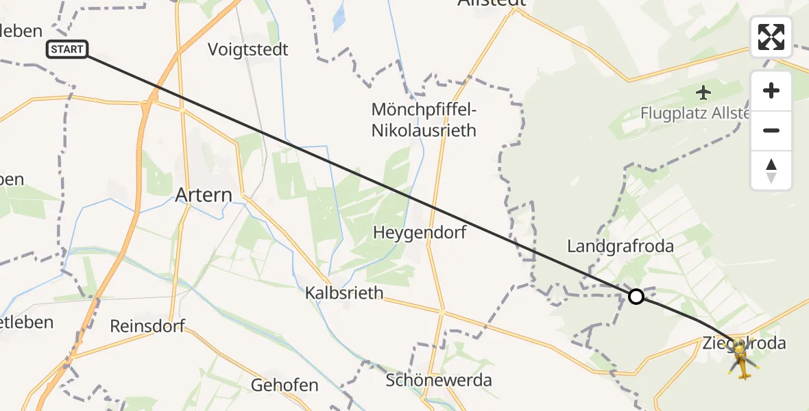Flugroute Rettungshubschrauber Artern - Querfurt, 16 Oktober 2026, 10:03