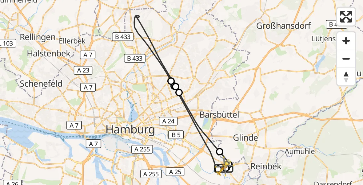 Flugroute Rettungshubschrauber Christoph Hansa ADAC Hubschrauberlandeplatz - Christoph Hansa ADAC Hubschrauberlandeplatz, 16 Oktober 2026, 10:06