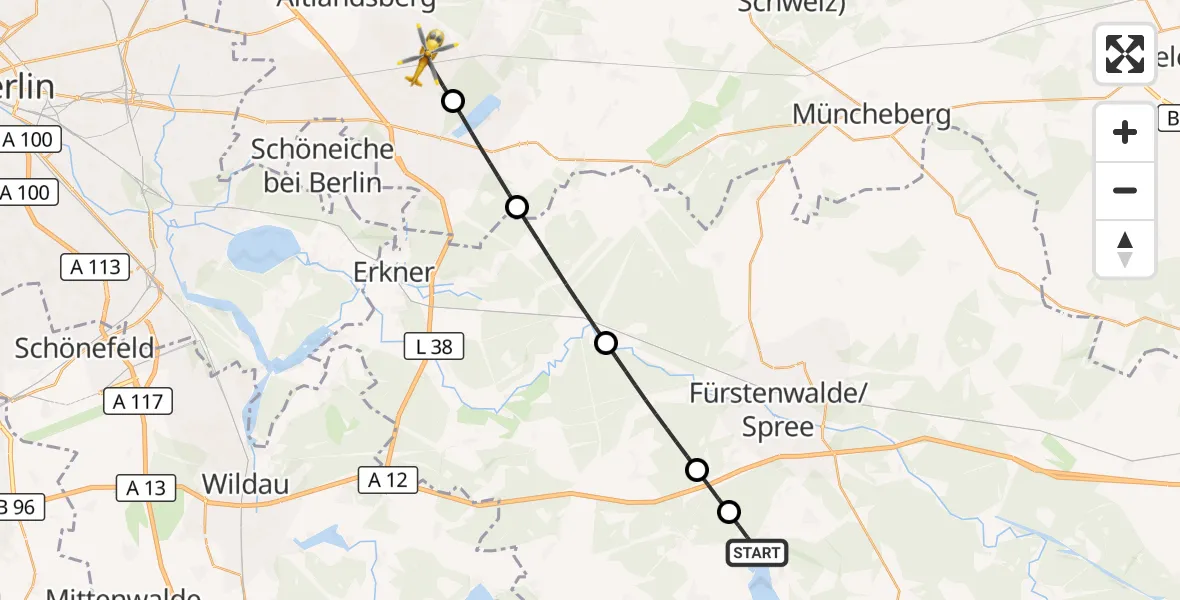 Flugroute Rettungshubschrauber Bad Saarow - Petershagen/Eggersdorf, 16 Oktober 2026, 10:24