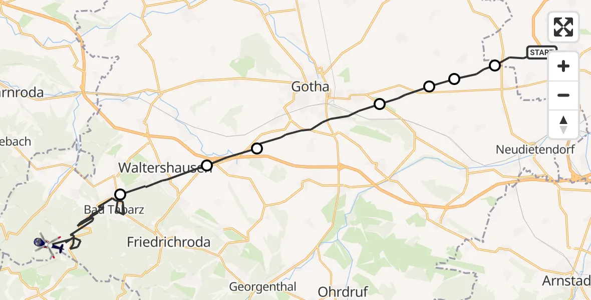 Flugroute Polizeihubschrauber Erfurt - Waltershausen, 16 Oktober 2026, 10:25