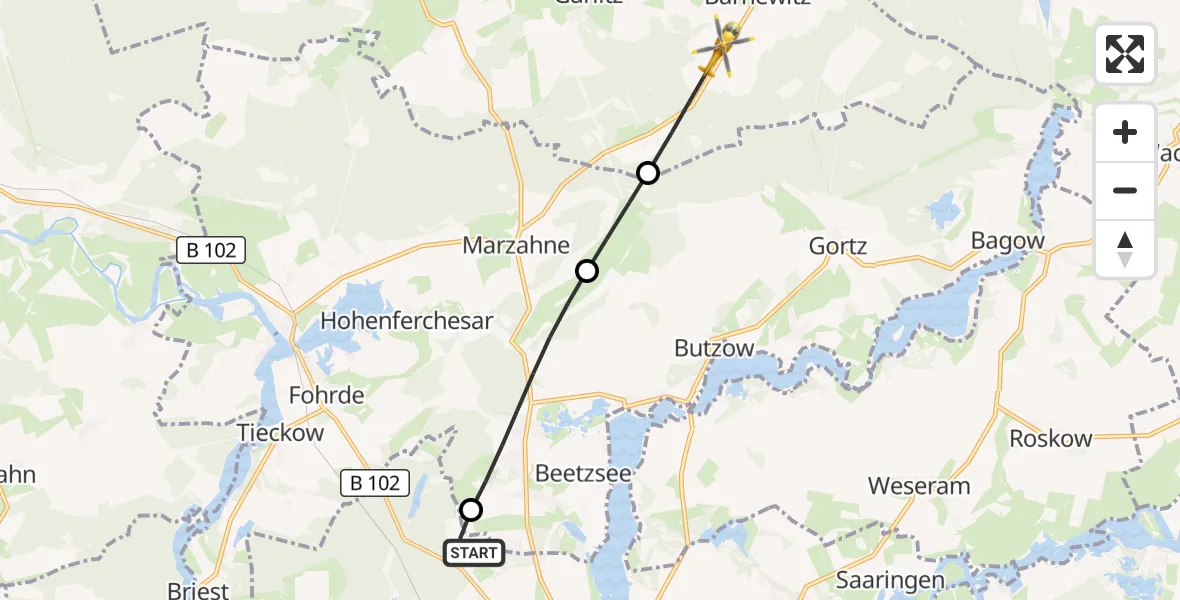 Flugroute Rettungshubschrauber Brandenburg an der Havel - Märkisch Luch, 16 Oktober 2026, 10:26