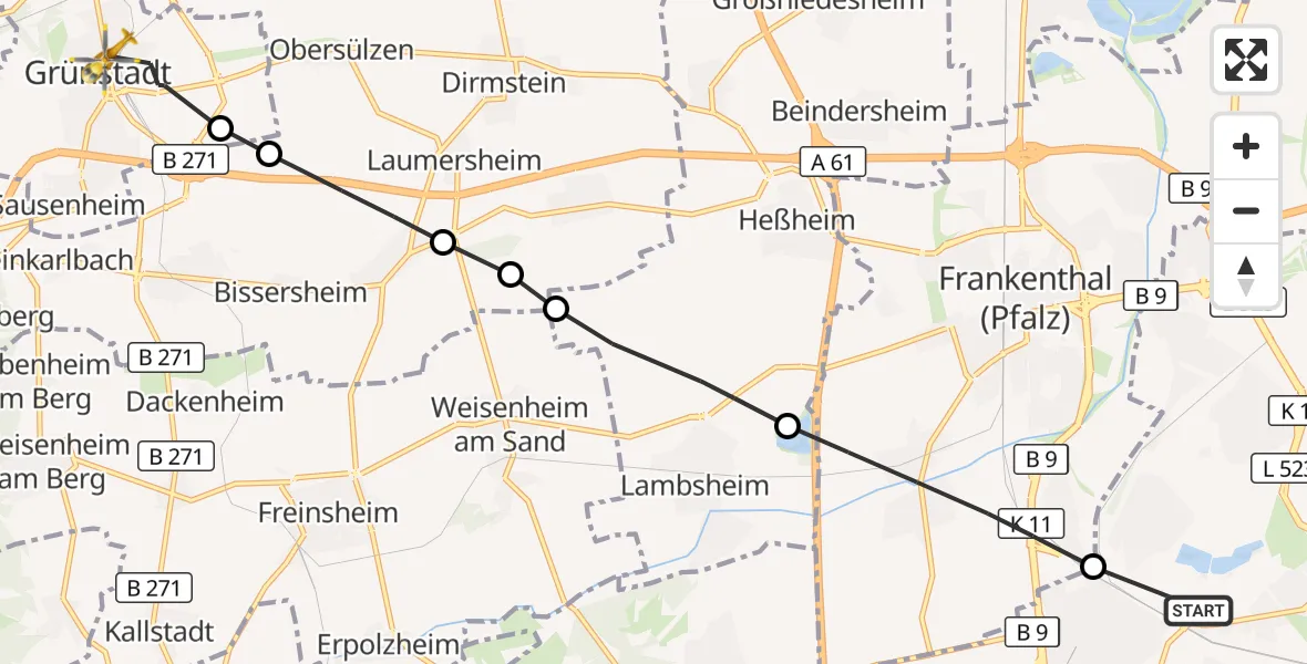 Flugroute Rettungshubschrauber Ludwigshafen am Rhein - Grünstadt, 16 Oktober 2026, 10:26
