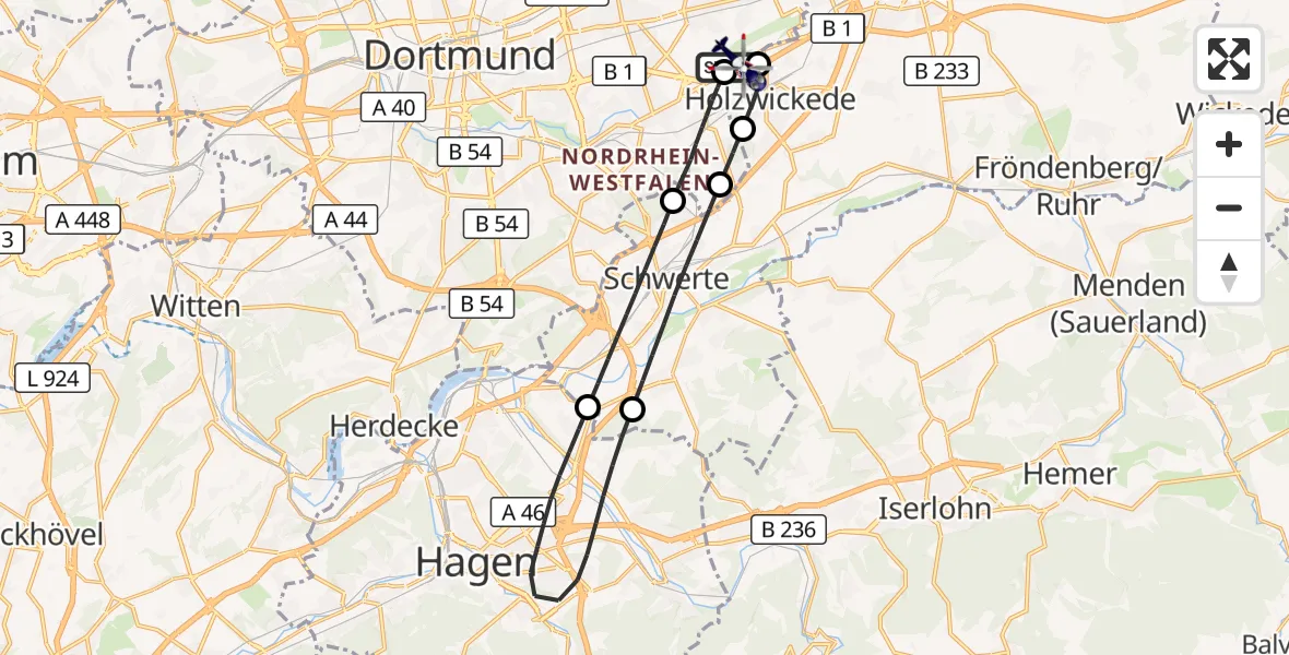 Flugroute Polizeihubschrauber Dortmund Flughafen - Dortmund Flughafen, 16 Oktober 2026, 10:29