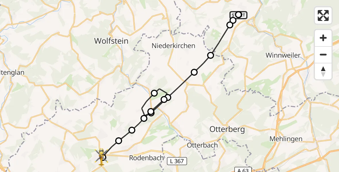 Flugroute Rettungshubschrauber Rockenhausen - Mackenbach, 16 Oktober 2026, 10:32