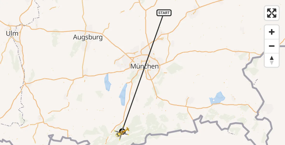 Flugroute Rettungshubschrauber Rudelzhausen - Kochel a.See, 16 Oktober 2026, 10:34