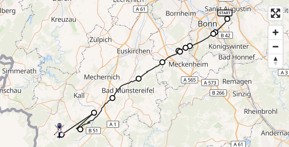 Flugroute Polizeihubschrauber Sankt Augustin - Hellenthal, 16 Oktober 2026, 10:36