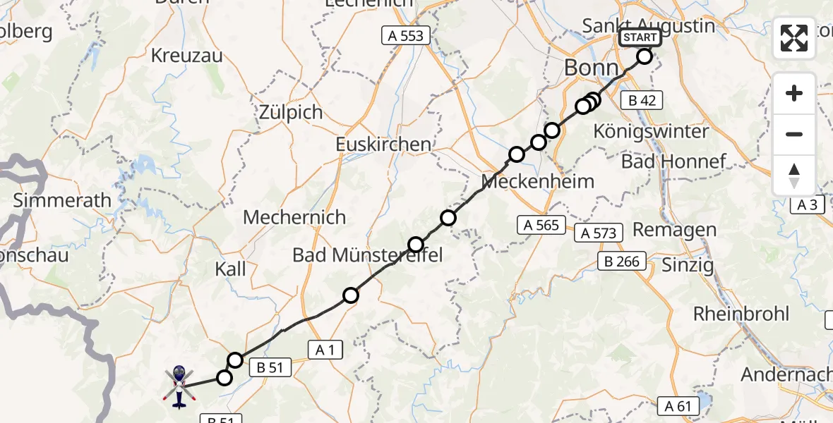 Flugroute Polizeihubschrauber Sankt Augustin - Hellenthal, 16 Oktober 2026, 10:37