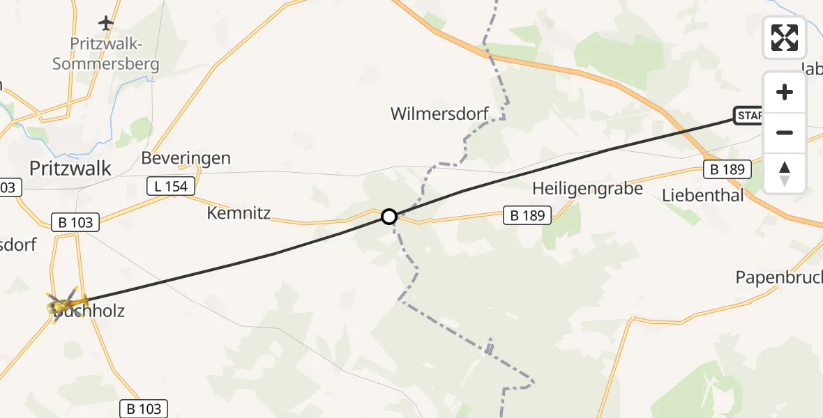 Flugroute Rettungshubschrauber Heiligengrabe - Pritzwalk, 16 Oktober 2026, 10:41