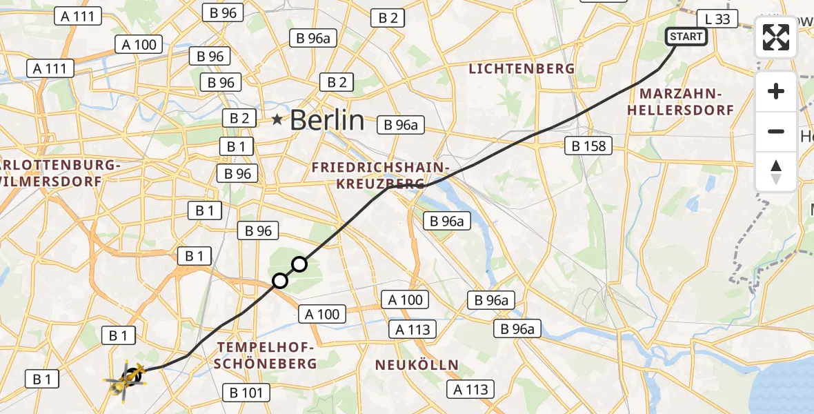Flugroute Rettungshubschrauber Berlin - Charité Clinic Benjamin Franklin Campus, 16 Oktober 2026, 10:42