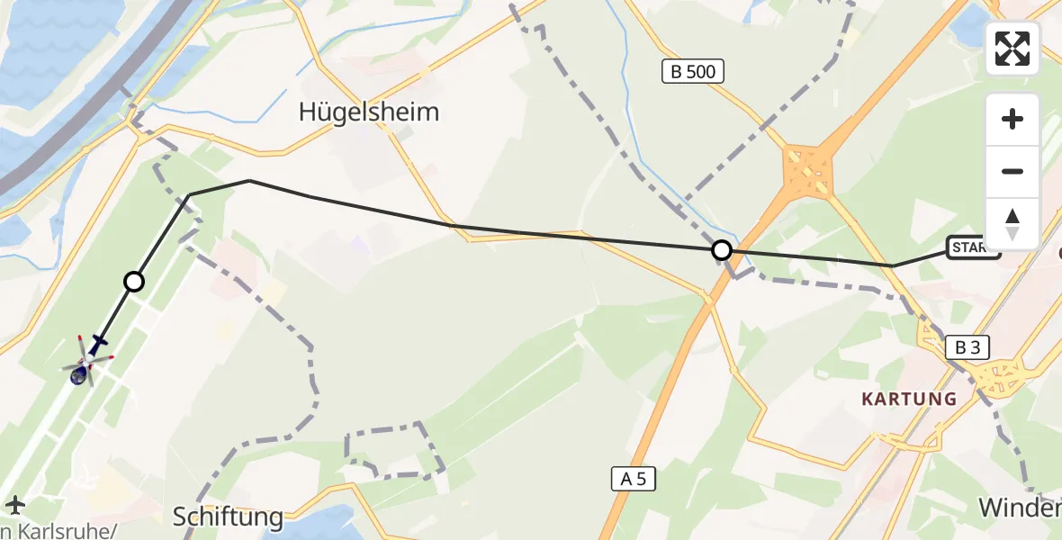 Flugroute Polizeihubschrauber Baden-Baden - Karlsruhe Baden-Baden Flughafen, 16 Oktober 2026, 10:45