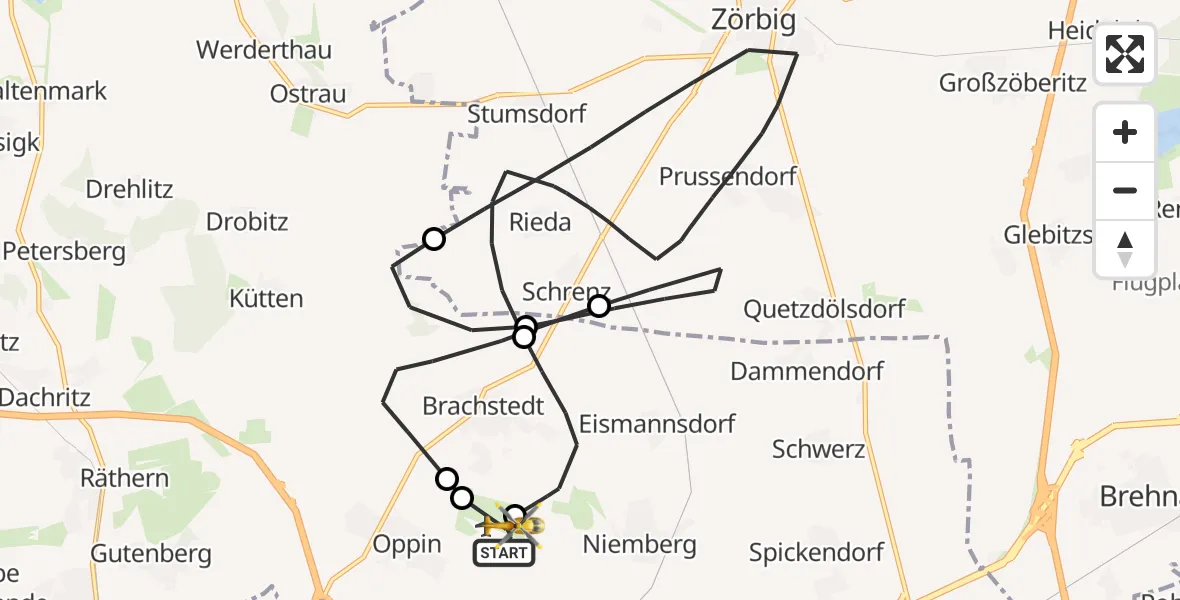 Flugroute Rettungshubschrauber Halle-Oppin Flugplatz - Halle-Oppin Flugplatz, 16 Oktober 2026, 10:46