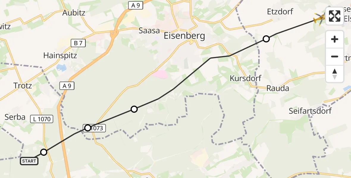 Flugroute Rettungshubschrauber Waldeck - Crossen an der Elster, 16 Oktober 2026, 10:50