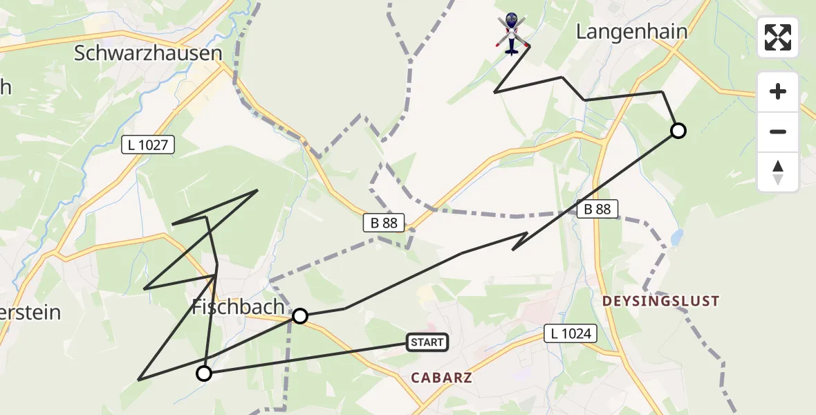 Flugroute Polizeihubschrauber Bad Tabarz - Waltershausen, 16 Oktober 2026, 10:53
