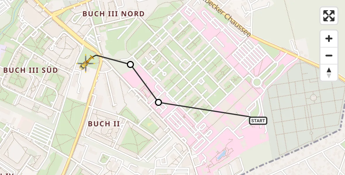 Flugroute Rettungshubschrauber Helios Clinic Berlin-Buch - Berlin, 16 Oktober 2026, 10:56
