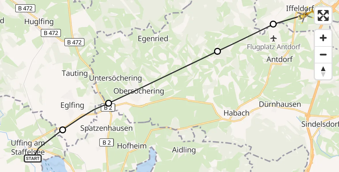 Flugroute Rettungshubschrauber Uffing a.Staffelsee - Iffeldorf, 16 Oktober 2026, 10:56