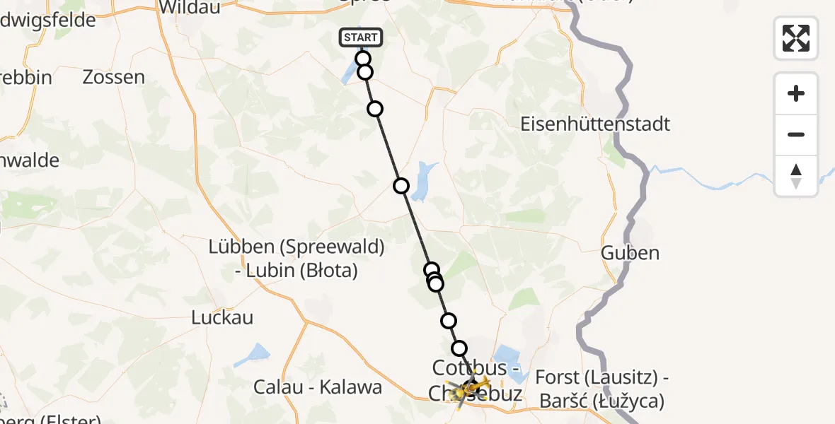 Flugroute Ambulanzhubschrauber Bad Saarow - Carl Thien Hospital Cottbus, 16 Oktober 2026, 10:59
