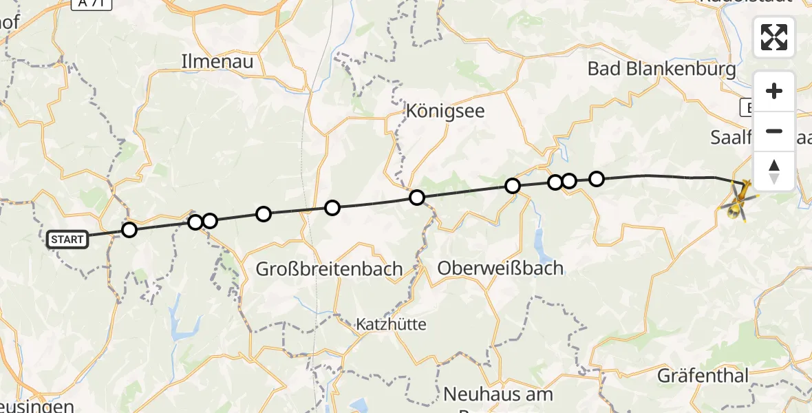 Flugroute Rettungshubschrauber Suhl - Saalfeld/Saale, 16 Oktober 2026, 10:59