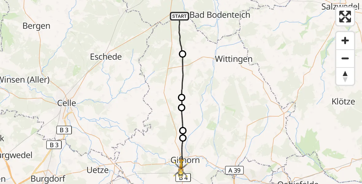 Flugroute Rettungshubschrauber Sprakensehl - Gifhorn, 16 Oktober 2026, 10:59