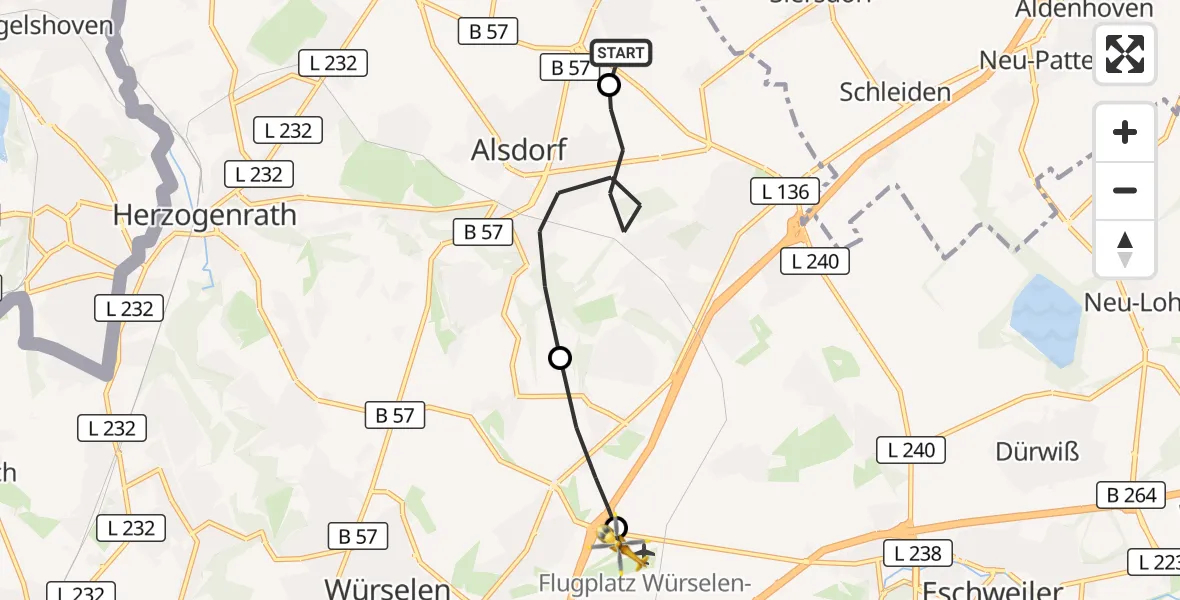 Flugroute Rettungshubschrauber Baesweiler - Aachen-Merzbrück Flughafen, 16 Oktober 2026, 11:00