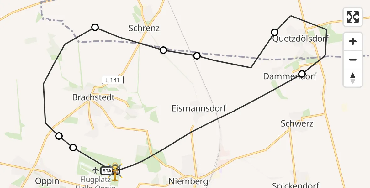 Flugroute Rettungshubschrauber Halle-Oppin Flugplatz - Halle-Oppin Flugplatz, 16 Oktober 2026, 11:04