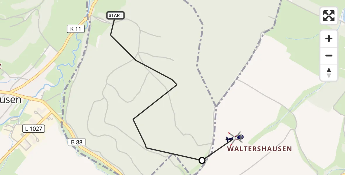 Flugroute Polizeihubschrauber Hörselberg-Hainich - Waltershausen, 16 Oktober 2026, 11:06